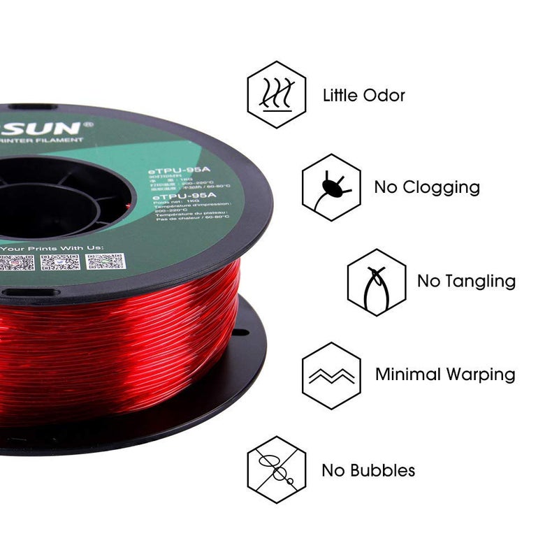 eSUN 1.75mm TPU 95A Flexible 3D Printer Filament 1KG Spool (2.2lbs), Glass Red - Image 4